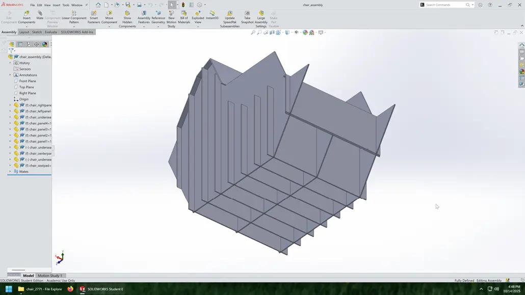 Skwewed bottom Solidworks view of model