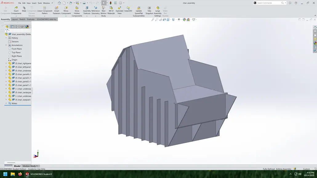 Skewed front Solidworks view of model